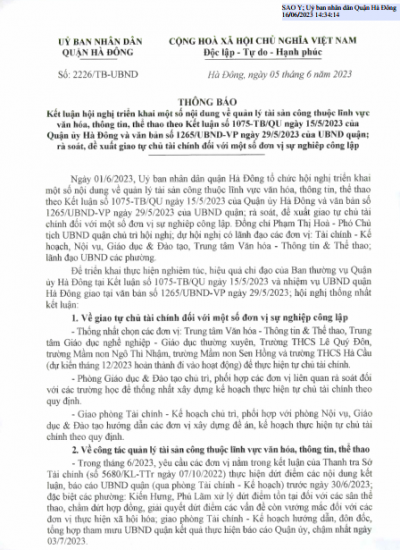 NHÀ TRƯỜNG XIN ĐƯỢC THÔNG BÁO TỚI QUÍ PH KẾ HOẠCH TỰ CHỦ TÀI CHÍNH CỦA UBND QUẬN HÀ ĐÔNG ĐỐI VỚI MỘT SỐ ĐƠN VỊ SỰ NGHIỆP CÔNG LẬP.