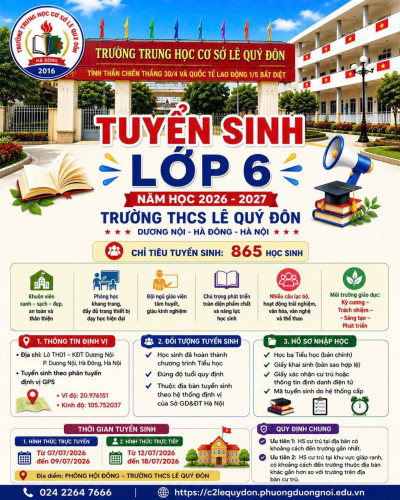 THÔNG BÁO TUYỂN SINH LỚP 6 NĂM HỌC 2026-2027