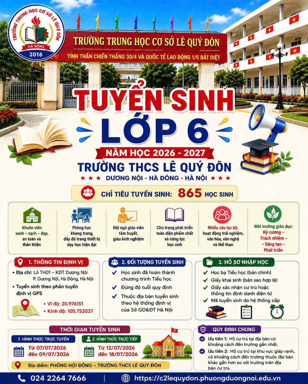 THÔNG BÁO TUYỂN SINH LỚP 6 NĂM HỌC 2026-2027